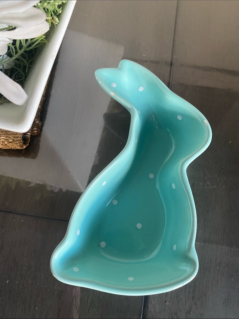 Grace’s Teaware Turquoise Polka Dot Bunny Dish home decoration